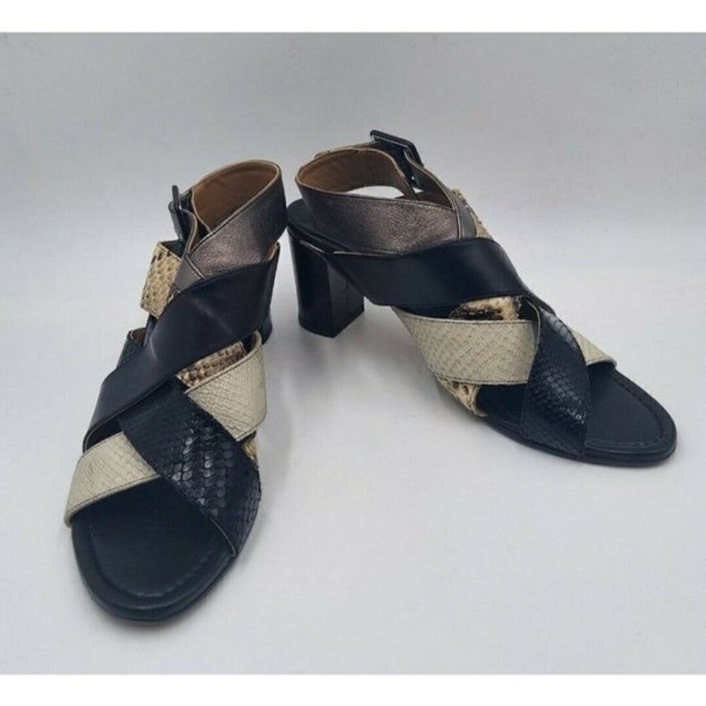 ANYI Lu Womens Multi Snakeskin Woven Leather block heel career sandals Size 9.5